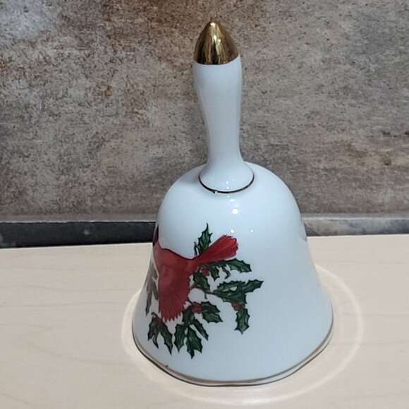 Vintage Porcelain Christmas Bell Cardinal Holly Design - Picture 8 of 10